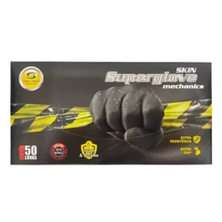 50x Luva Super Glove Black/Skin Automotiva Churrasqueiro Nitrílica Preta Super Safety CA 38645