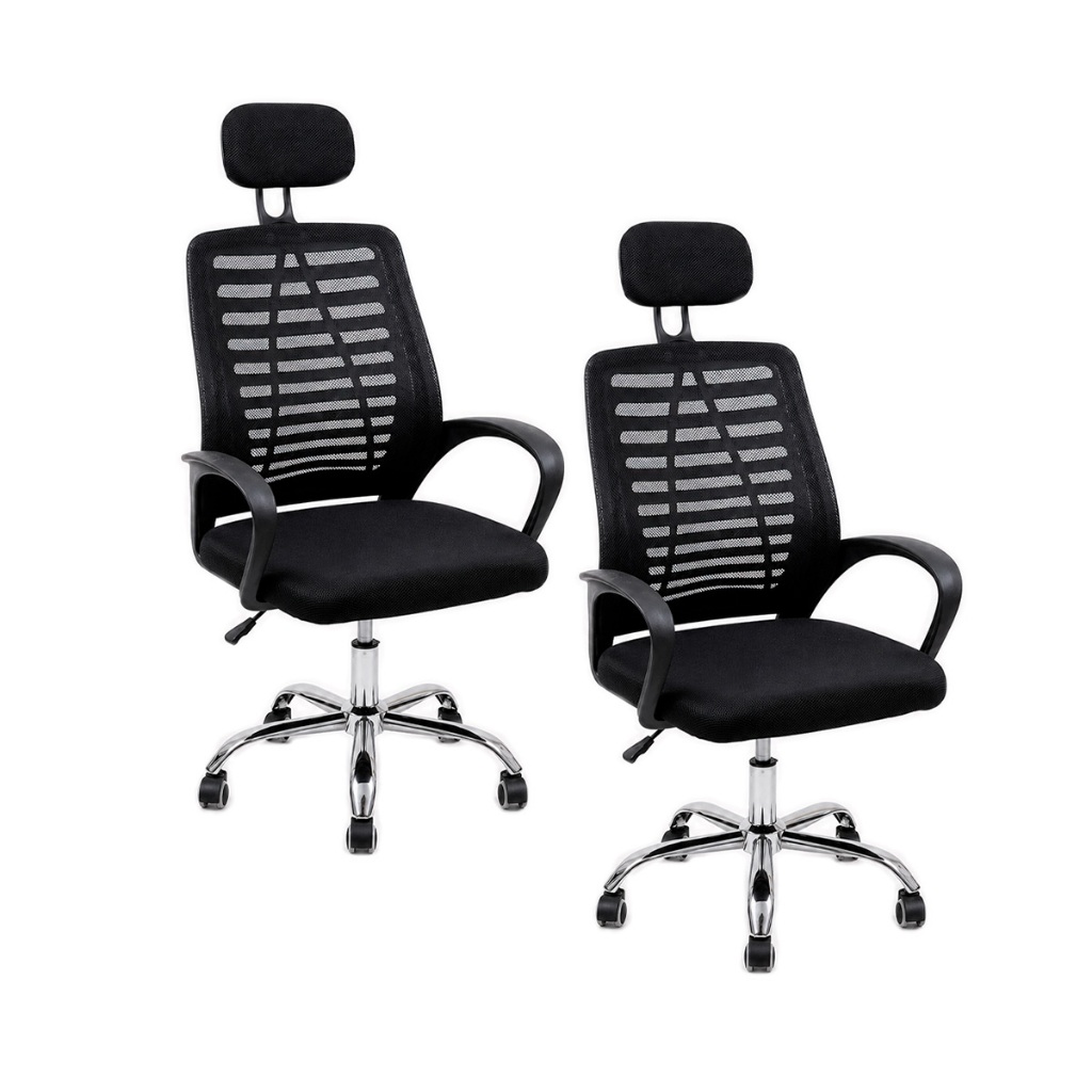Kit 2 Cadeiras de Escritório Diretor Ergonômica Tela Mesh Apoio de Cabeça Ajuste de Altura Giratória 360 Graus