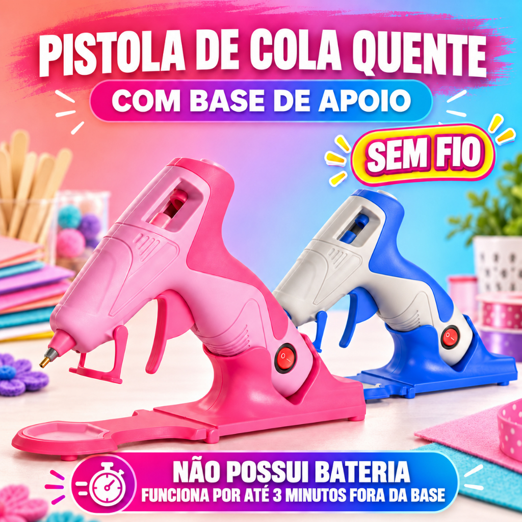 Pistola de Cola Quente Sem Fio artePunto - Bico Fino - 7mm - Azul ou Pink a Escolha
