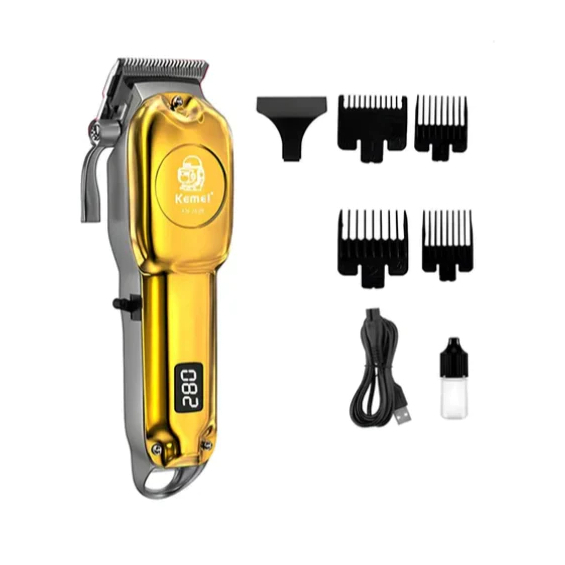 Kemei-KM-2628 Máquina de Cortar Cabelo Profissional, Aparador ajustável, Display LCD, sem fio