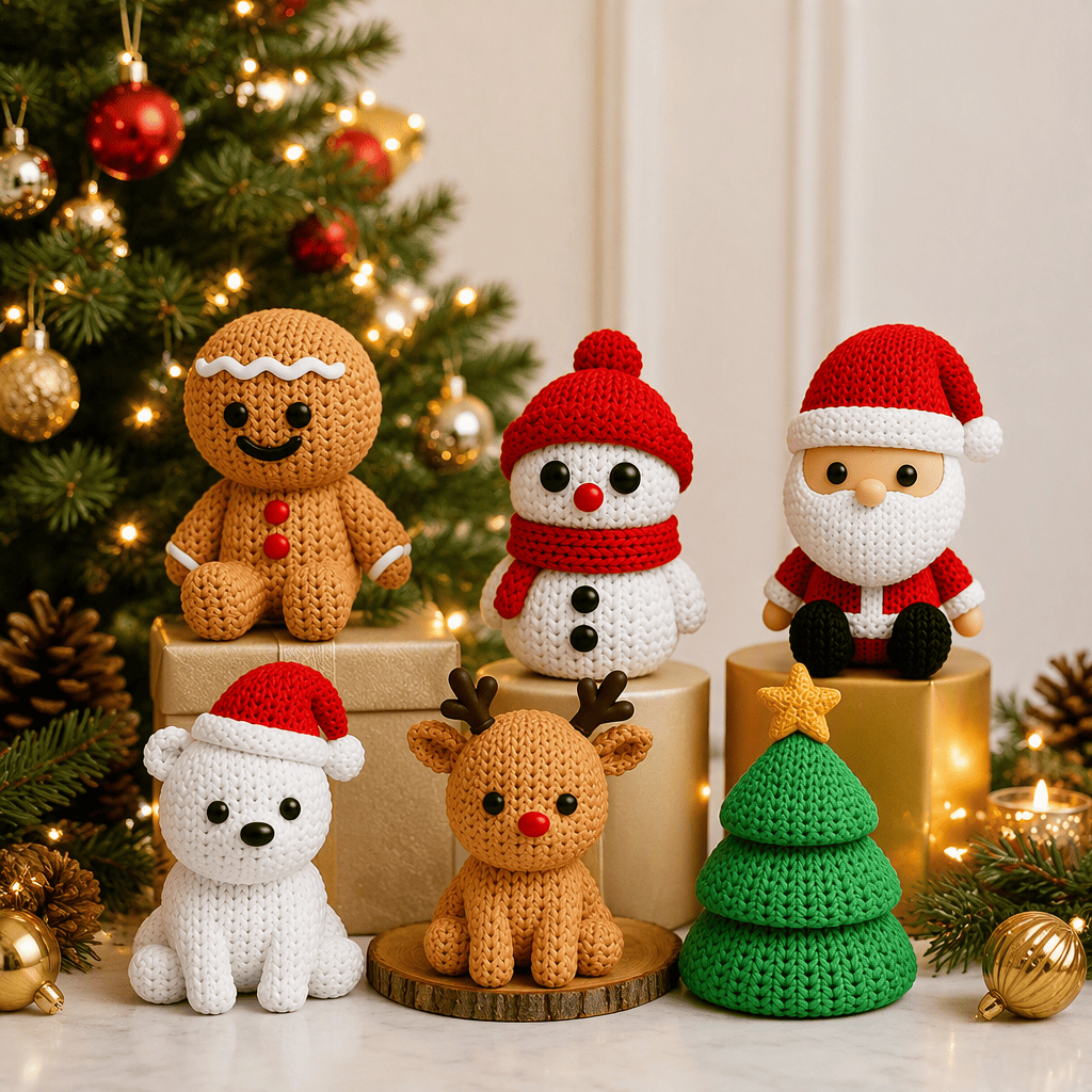 Kit De Decoração De Natal Completo 6 Enfeites Tricô Natalino