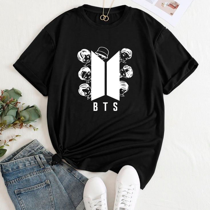 Camiseta Banda K-POP Camisa 100% Algodão Unissex Confortável Leve Estampa Coreana