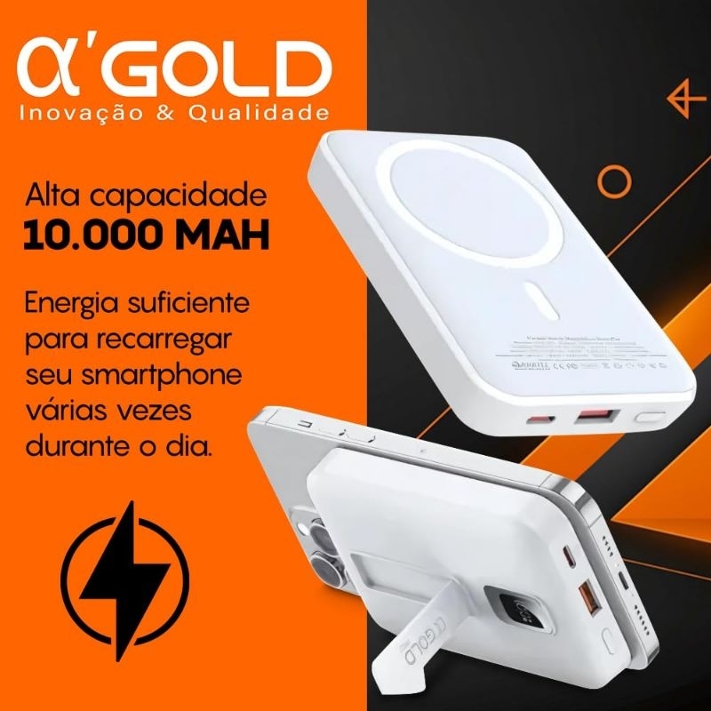 Power Bank A"Gold BTE-22 10000mAh com Carregamento Magnético Sem Fio para iPhone