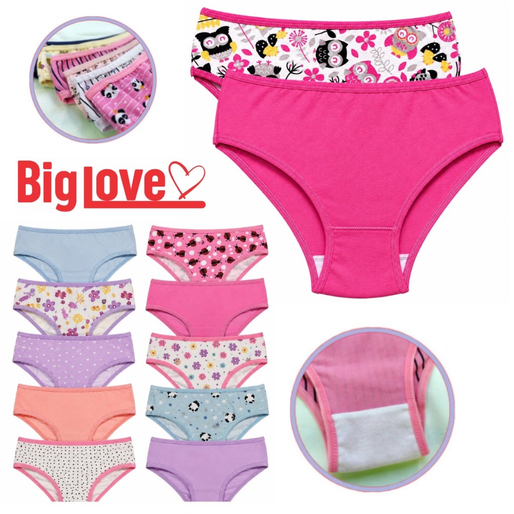 Kit Com 10 Calcinhas Juvenil de Algodão Tamanhos 7 até 15 anos Menina Moça Direto da Fábrica Ref025