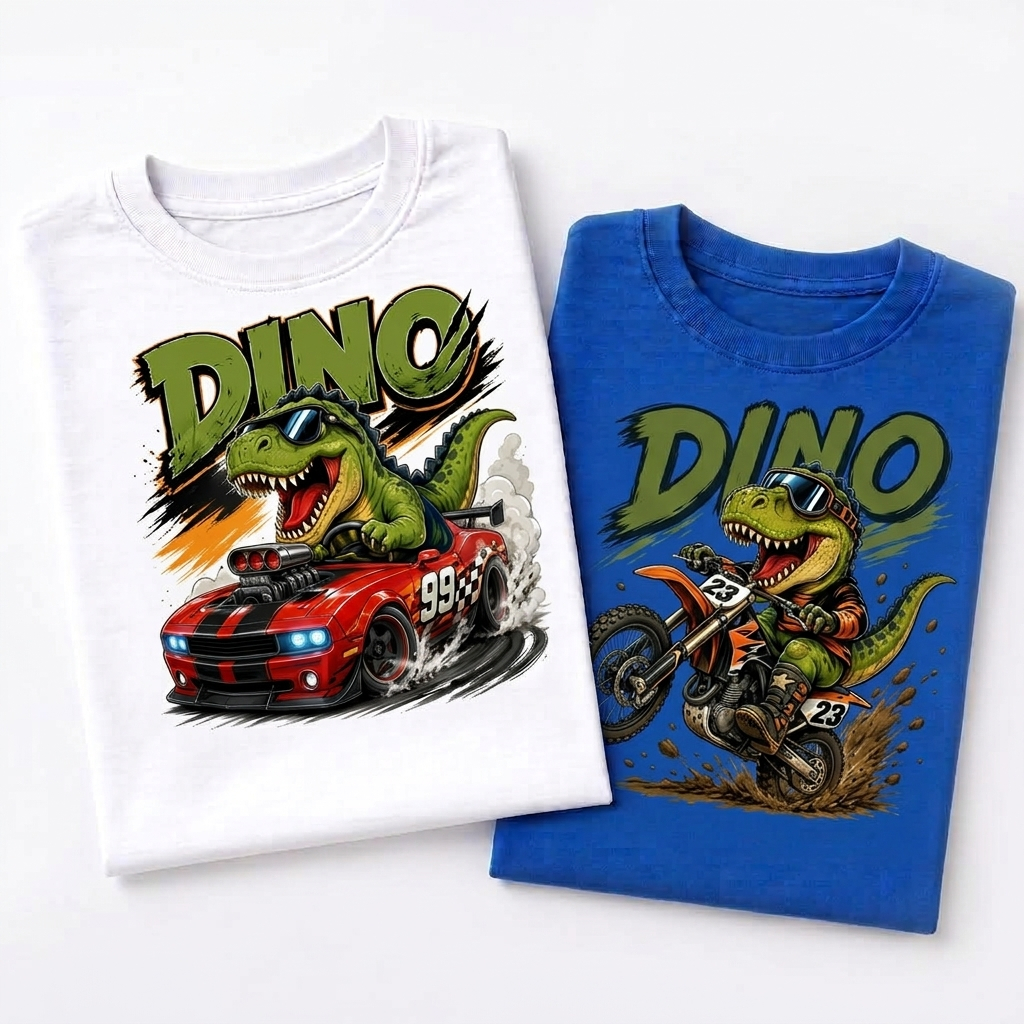 kit 2 Camisetas Infantil Dino Dinossauro 100% Algodão Menino Blusa Estampada