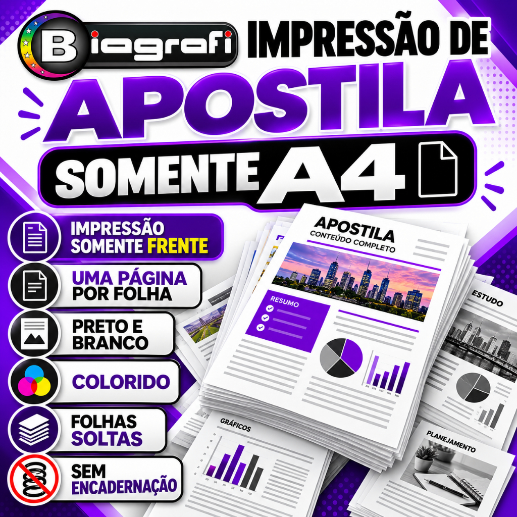 Impressão em A4 de até 900 páginas Impressa Somente Frente 1 Página POR Folha Sem Encadernação