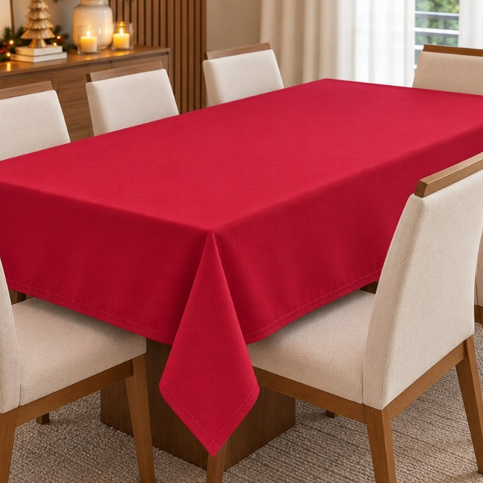 Toalha de Mesa Natal 6 Lugares 2,00x1,40m Retangular Tecido Oxford Mesa Posta Natal Toalha de Mesa Natalina