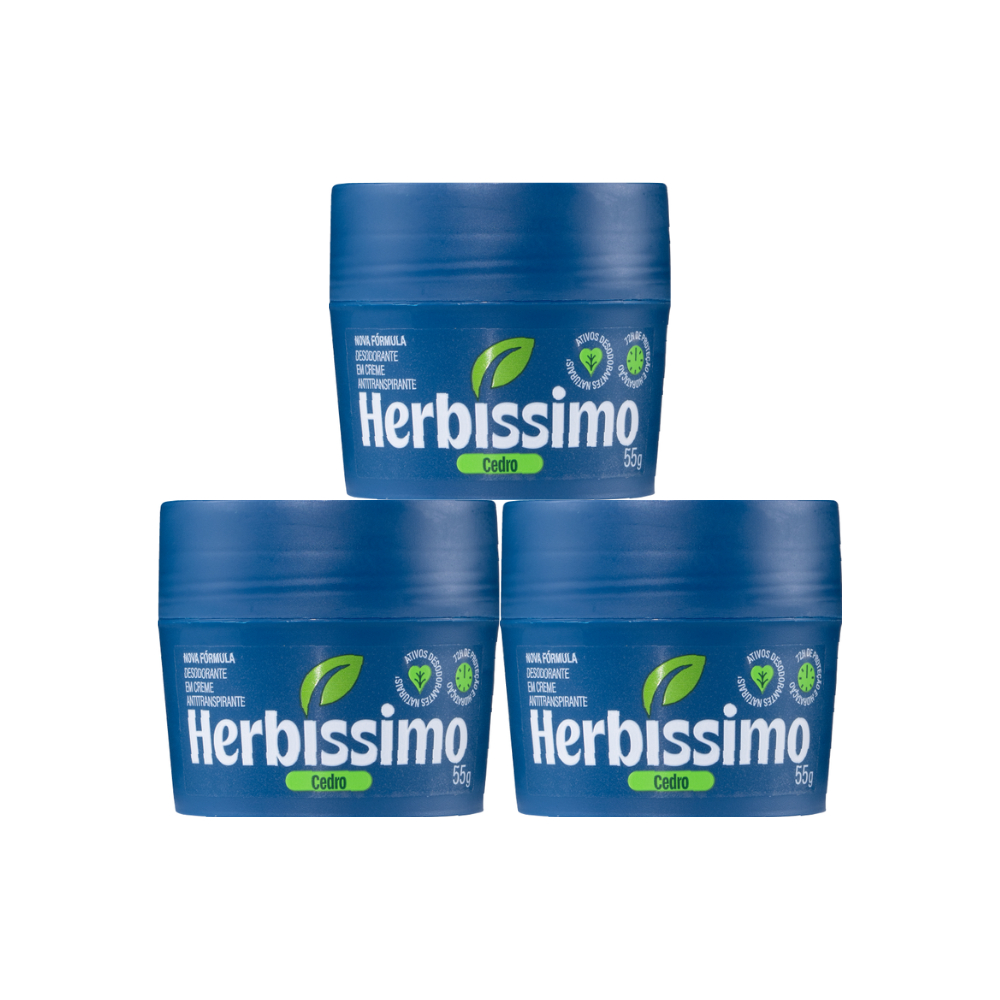 Kit Desodorante Em Creme Antitranspirante Herbíssimo Cedro 55g (3 unidades)