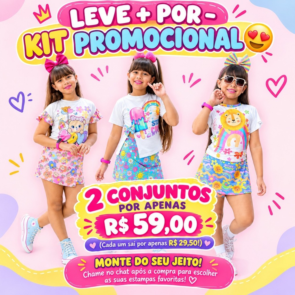 Kit 2 Conjuntos Infantil Menina Roupa Criança Short Saia Blusa Verão Blogueirinha Atacado 4,6 e 8 anos