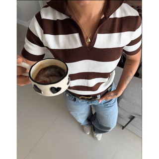 Blusa Feminina Tricô Modal Polo Listrada