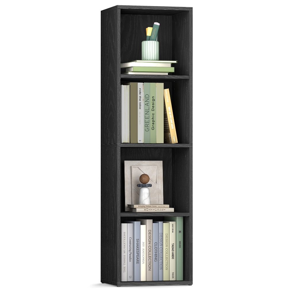 SONGMICS Estante de Livros Modular, Prateleira Expositora com 4 Níveis, Compartimentos Abertos, Escritório, Sala, Preto
