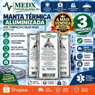 Kit 3Un Manta Térmica Aluminizado Para Resgate, Emergência e Camping Isolamento Térmico