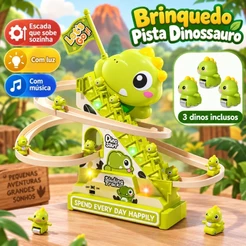 Pista de Dinossauro Infantil Elétrica com Escada Automática Luz Música e Movimento Contínuo