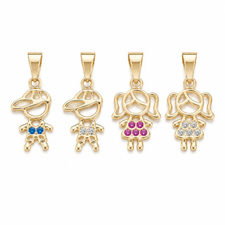 Colar ou Pingente Menino e Menina com Zircônias – Semijoia Banhada a Ouro 18K
