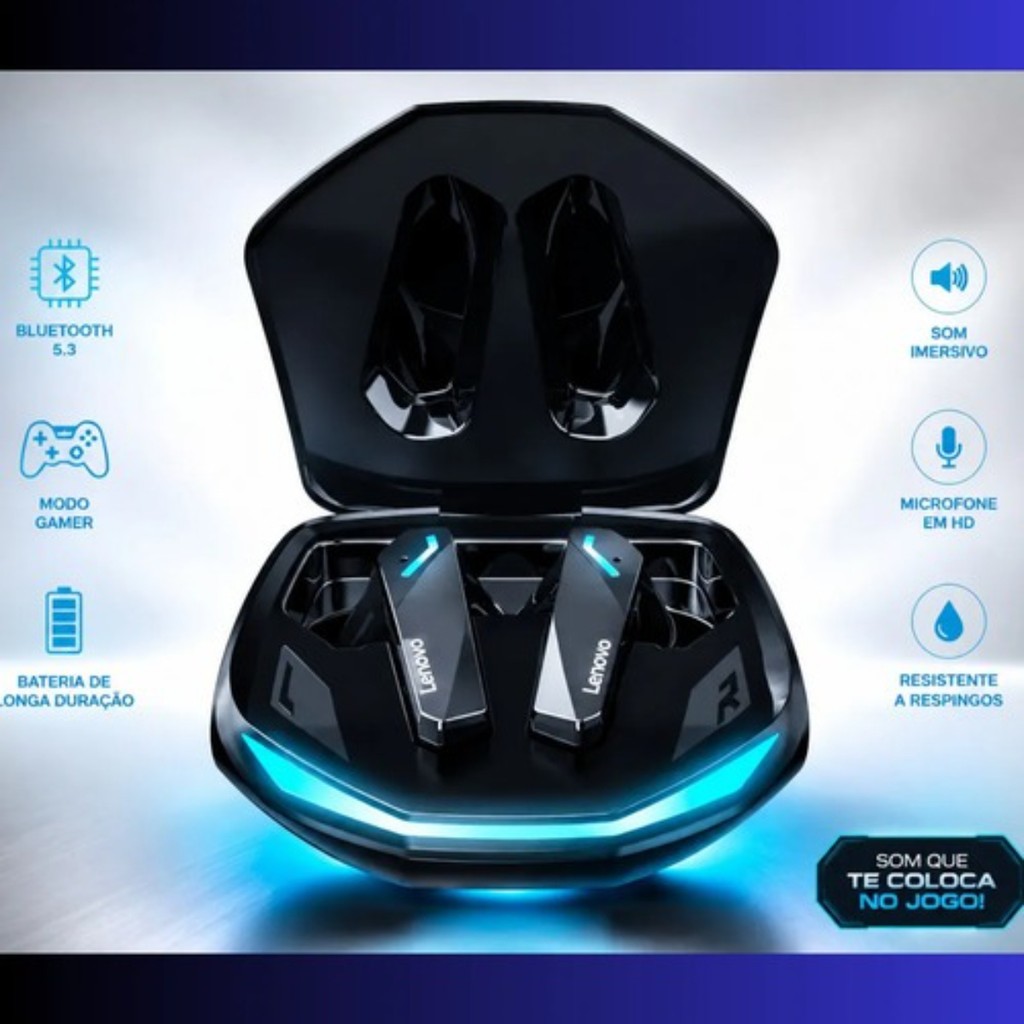 Fone de Ouvido Bluetooth Lenovo GM2 Pro Sem Fio Gamer Baixa Latência Microfone HD TWS Original