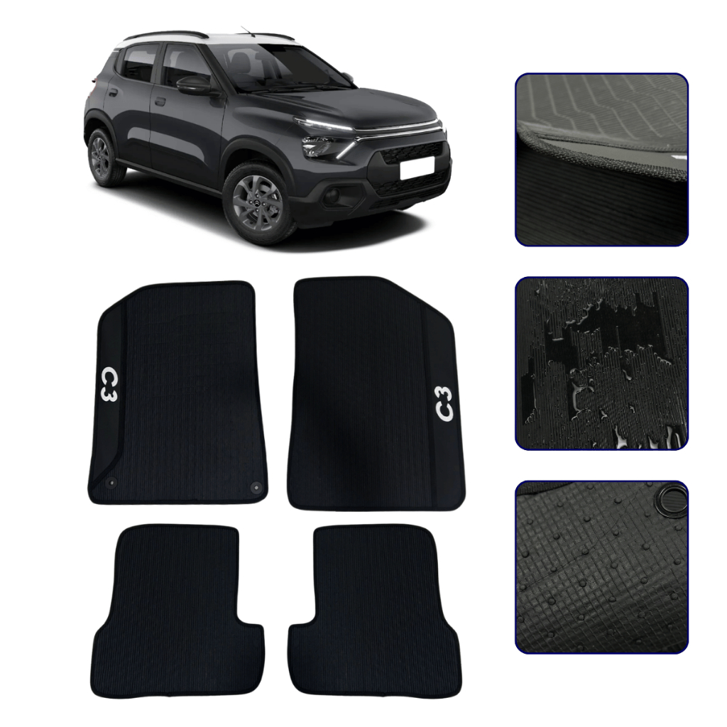 Jogo de Tapete Emborrachado para C3 2023 24 25 26 2027 Kit Automotivo Impermeavel