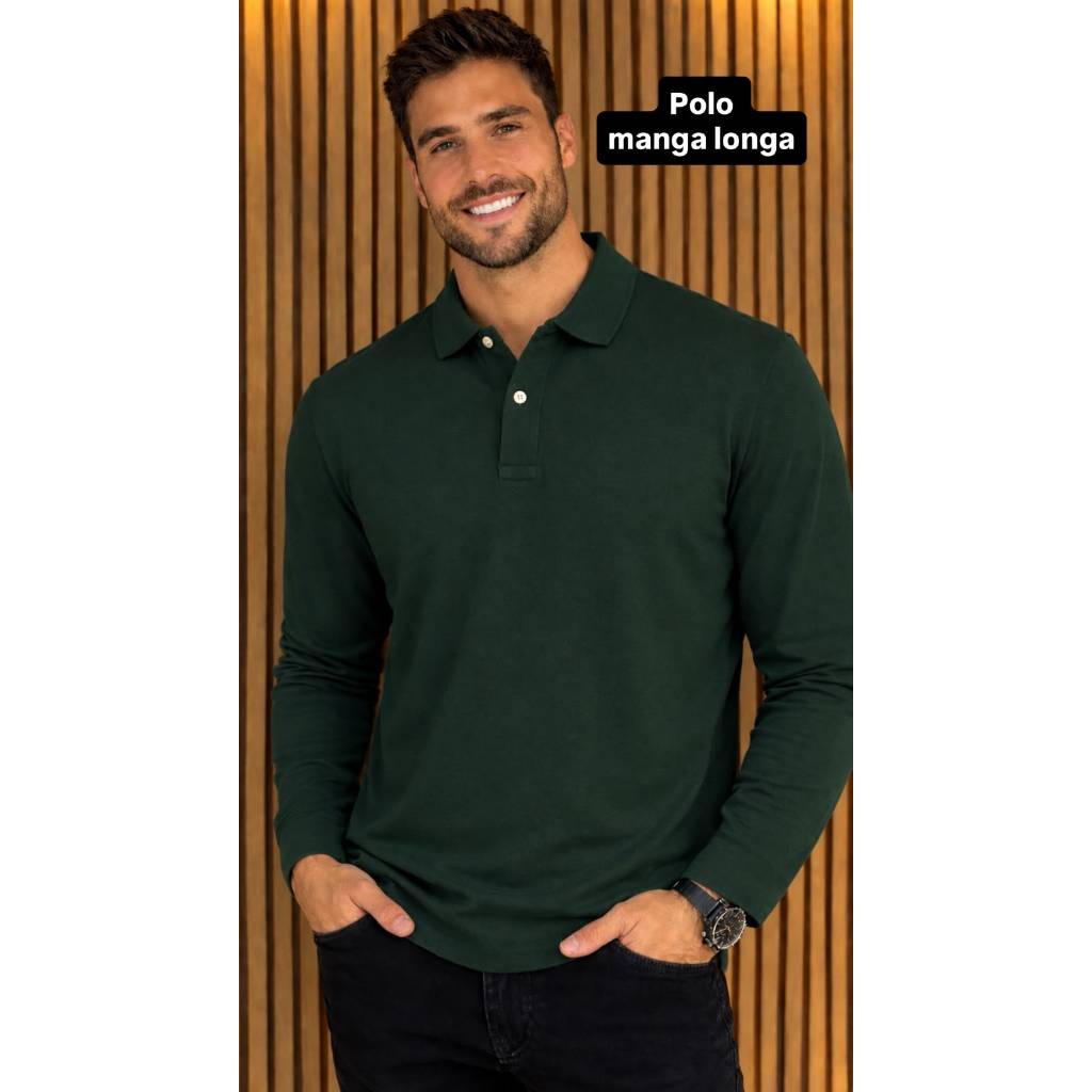 Camisa Gola Polo Manga Comprida Frio piquet dia a dia elegante