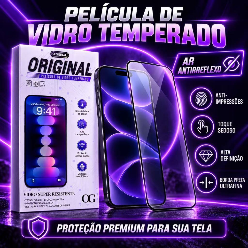 Película de Vidro Temperado AR Antirreflexo Anti-impressão para iPhone XR 11 12 13 14 15 16 16e 17 Air 18 Pro Max