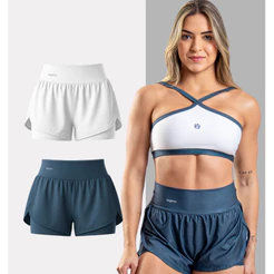 Kit Fitness 2 Shorts Corrida Duplo Zero Transparência Legbox Academia Treino Ginastica