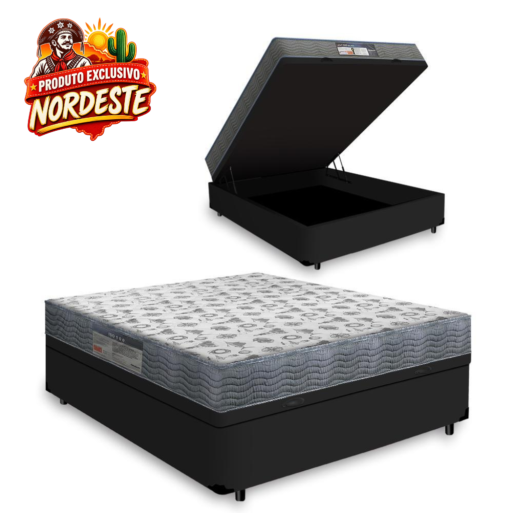 Cama Box Baú com Colchão de Espuma D33 Ortobom ISO 100 Casal 138cm