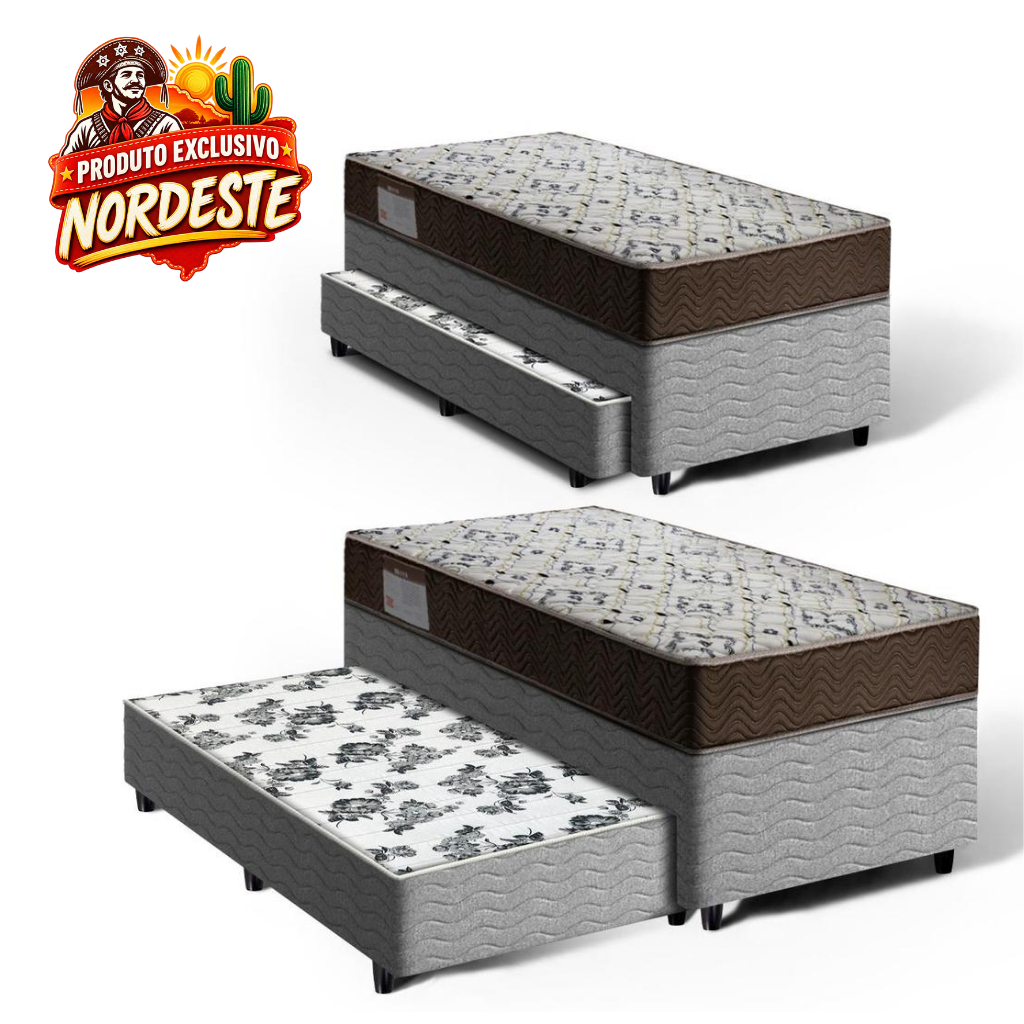 Cama Box com Colchão de Espuma D45 Ortobom ISO 150 + Auxiliar de Espuma Unique Solteiro 88cm