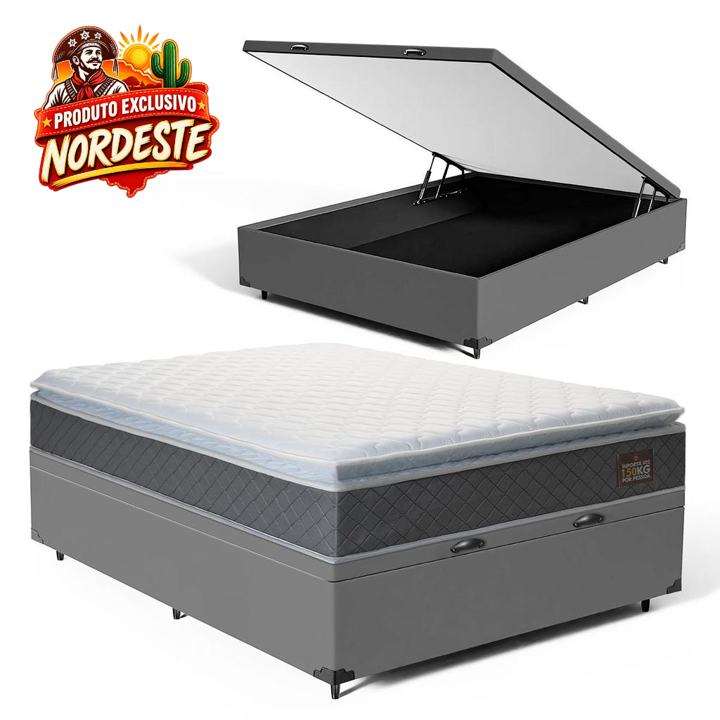 Cama Box Baú com Colchão de Espuma D45 Pillow Top Fort Comfort Casal 138cm