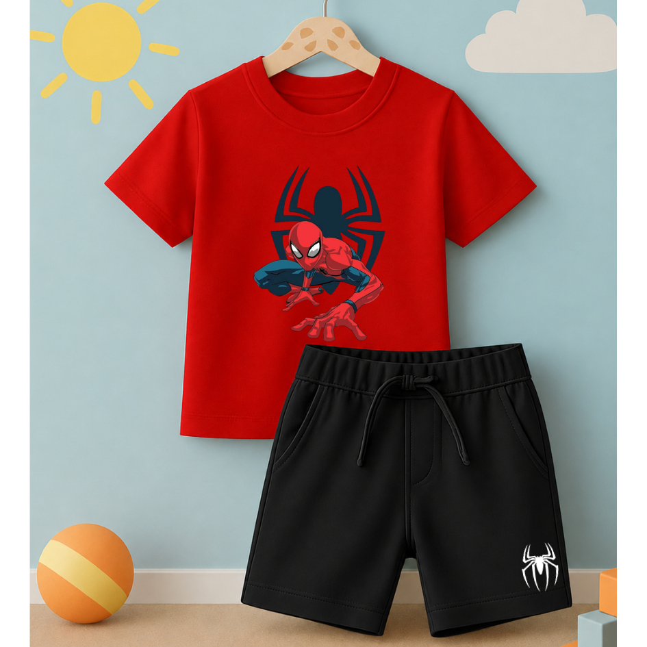Conjunto Infantil Camiseta e Short Moletinho Spider Man Marvel Aranha Desenho Personagens Estampado