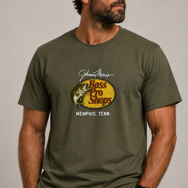 Camiseta Bass Pro Shops Masculina Verde Militar Pesca Country Estampada