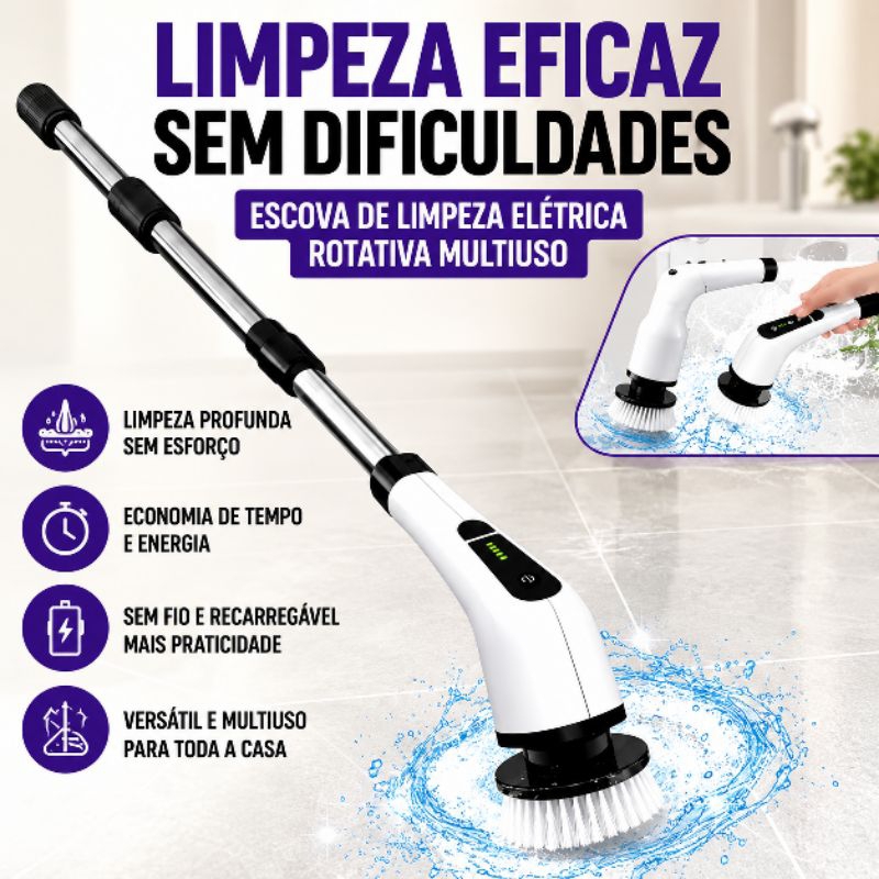 Escova de Limpeza Elétrica Rotativa Sem Fio Recarregável Cabo Extensível Multiuso