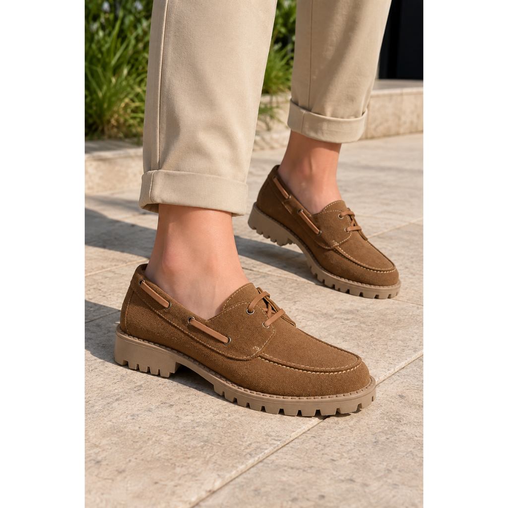 Mocassim Dockside Feminino em Couro Legítimo Casual Solado Tratorado Confortável Bico Redondo