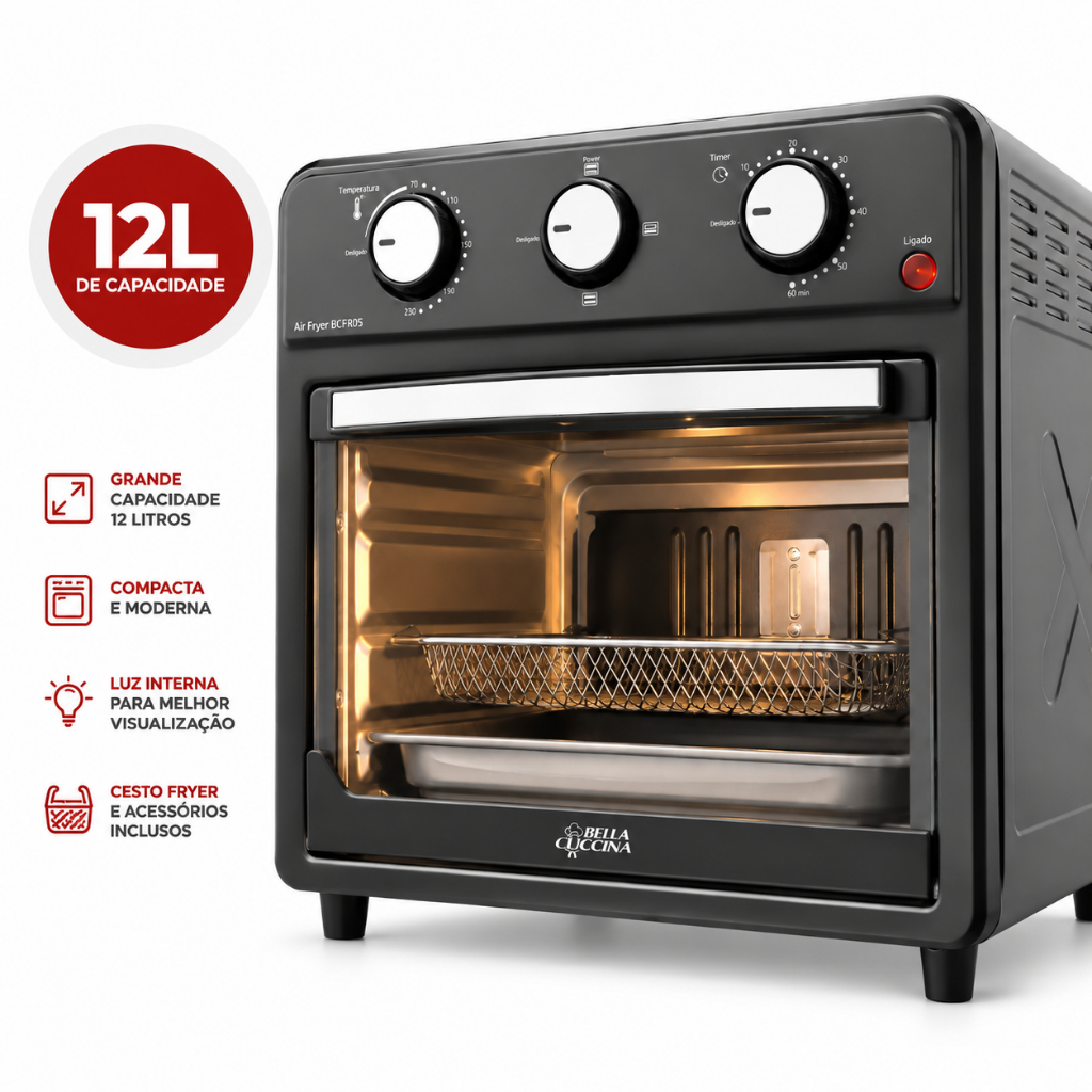 Fritadeira Air Fryer Oven Bella Cuccina BCFR05 12L 1500W 220V com Cesto, Grelhas e Controle · foto 2