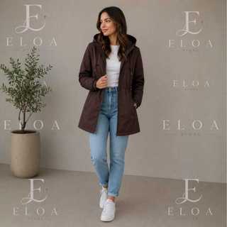 Jaqueta Parka Feminina Sintética PU Inverno Casaco Sobretudo Feminino Com Capuz Blusa De Frio