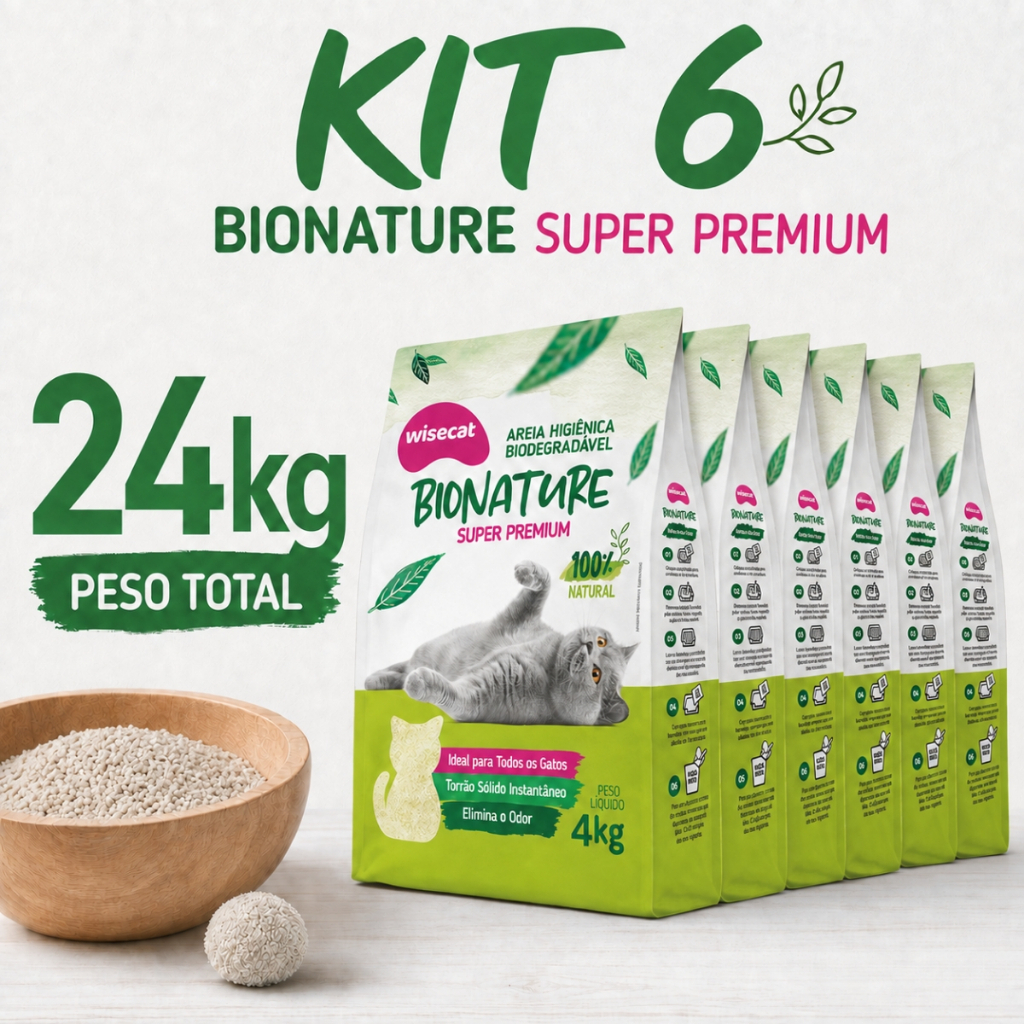 Areia Sanitária De Mandioca Grãos Grossos Para Gatos Biodegradável Wisecat 4kg a 24kg