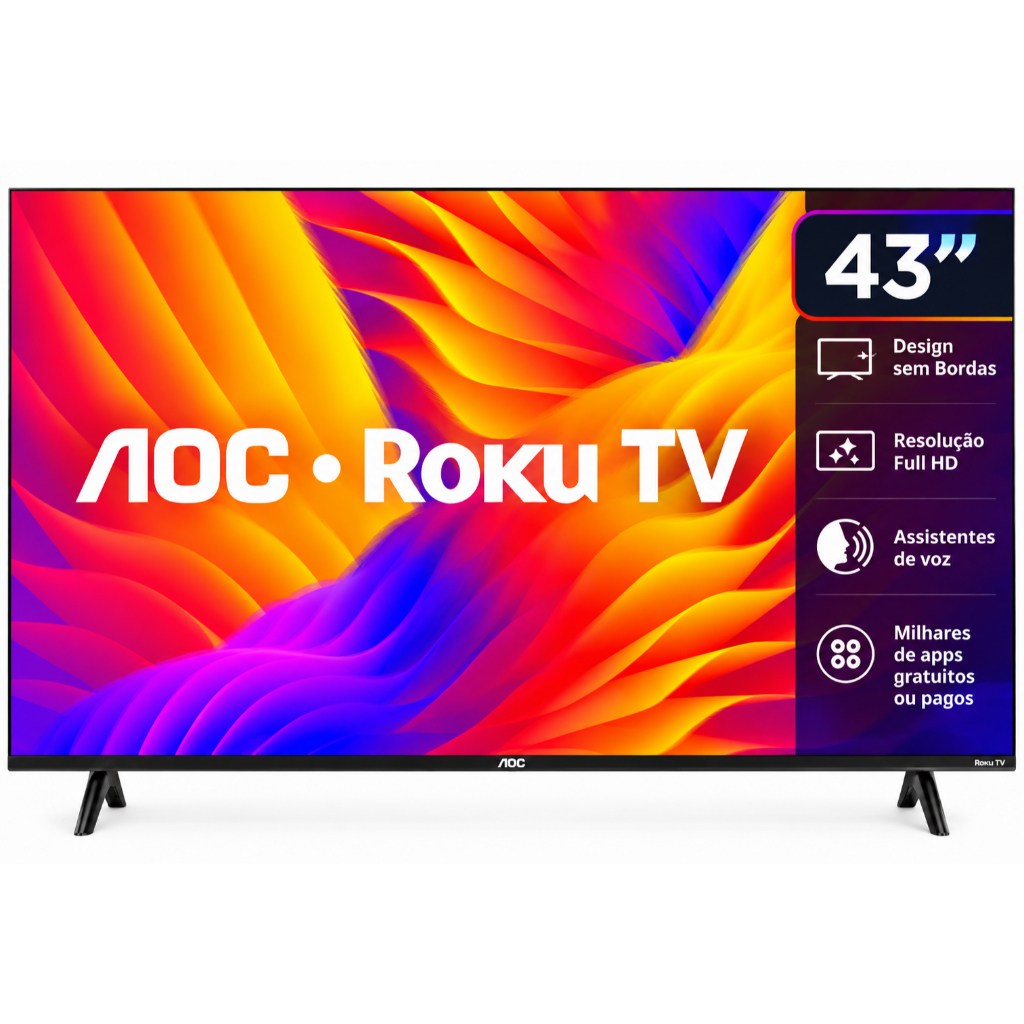 Smart TV AOC 43" Full HD LED Roku Wi-Fi USB HDMI 43S5155/78G