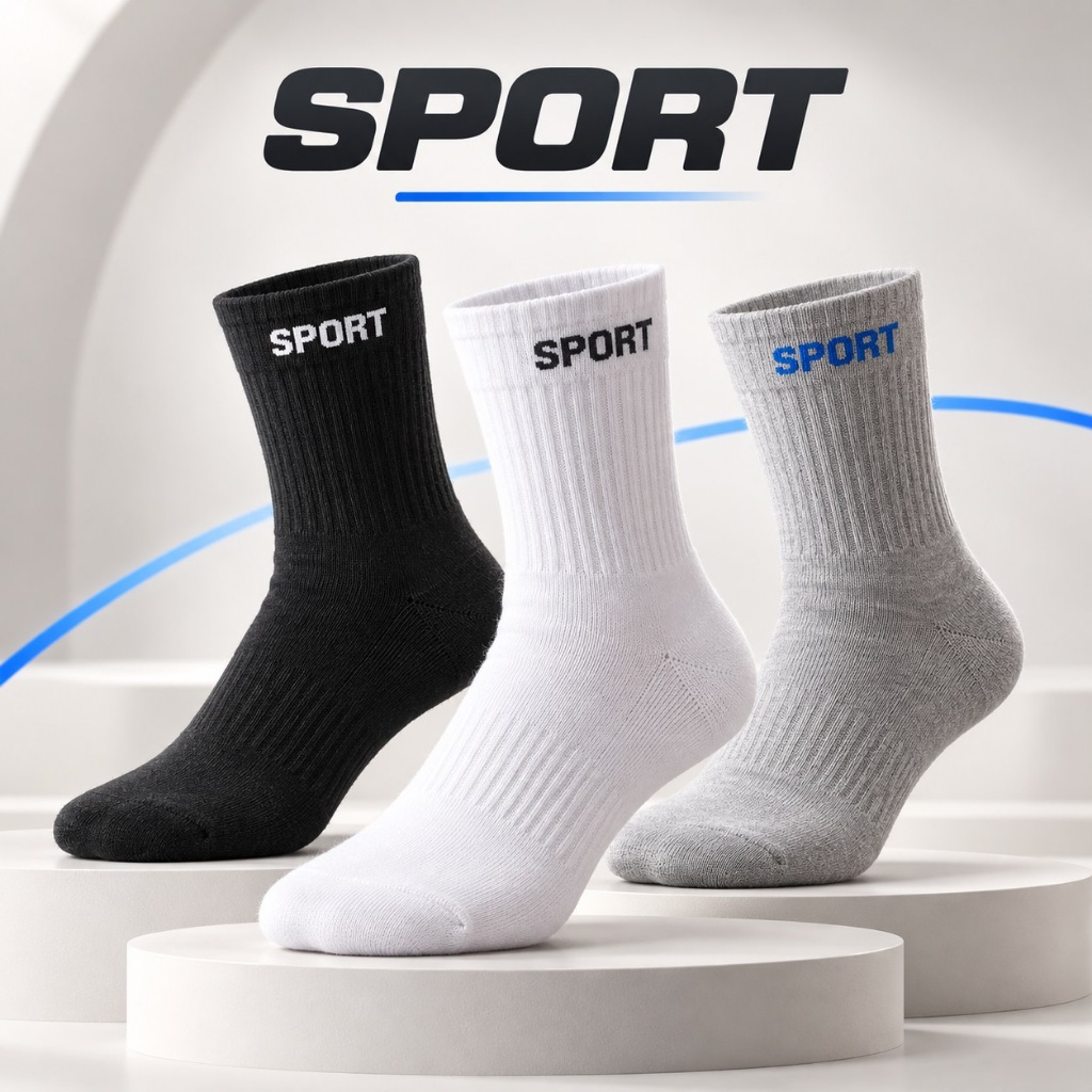 Meia Masculina Sport Kit 6 ou 12 Pares Cano Longo 38 ao 45 Algodão e Poliéster