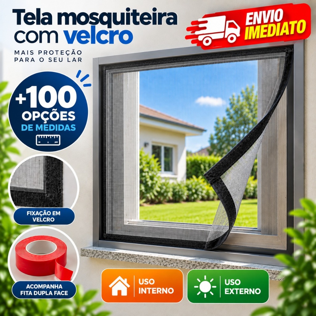 Tela Mosquiteira com velcro e dupla face personalizada Fecho de Contato Insetos Pernilongo Mosca Lagartixa