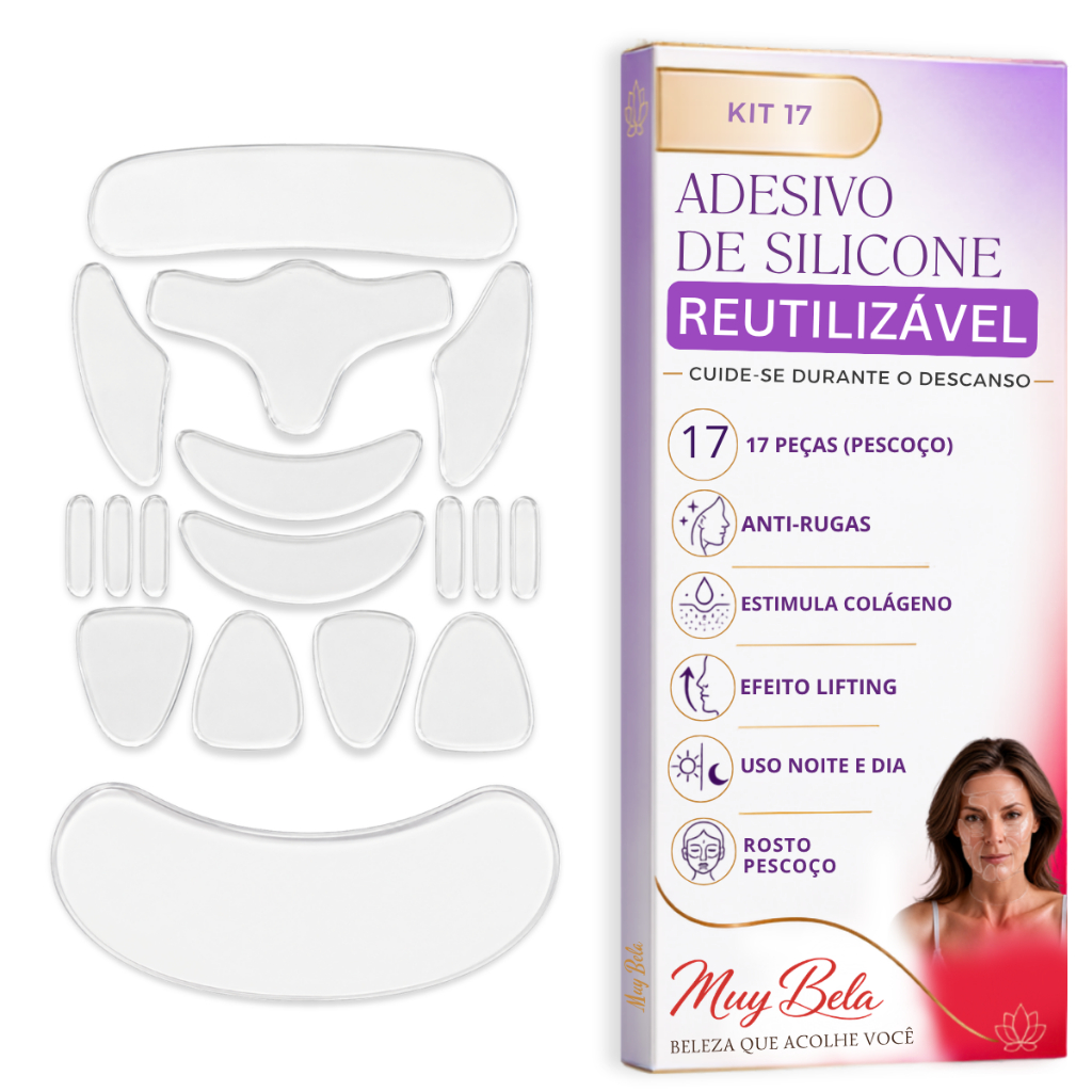 KIT Anti Rugas Para Rosto e Pescoço Skin Care, Silicone, Colágeno Natural, Botox Testa, Bigode Chinês e Pé de Galinha