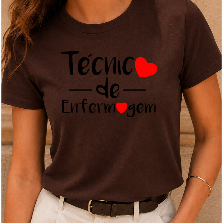 Blusa Enfermagem Coração Babylook Estampada 100% Algodão Camiseta Feminina Técnica Saúde Profissão — imagem 2 de 2