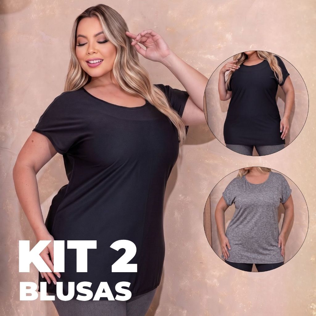 Kit 2 Blusas Camisetas Básicas Feminina Plus Size Dry Fit Secagem Rápida Academia Caminhada Promoção