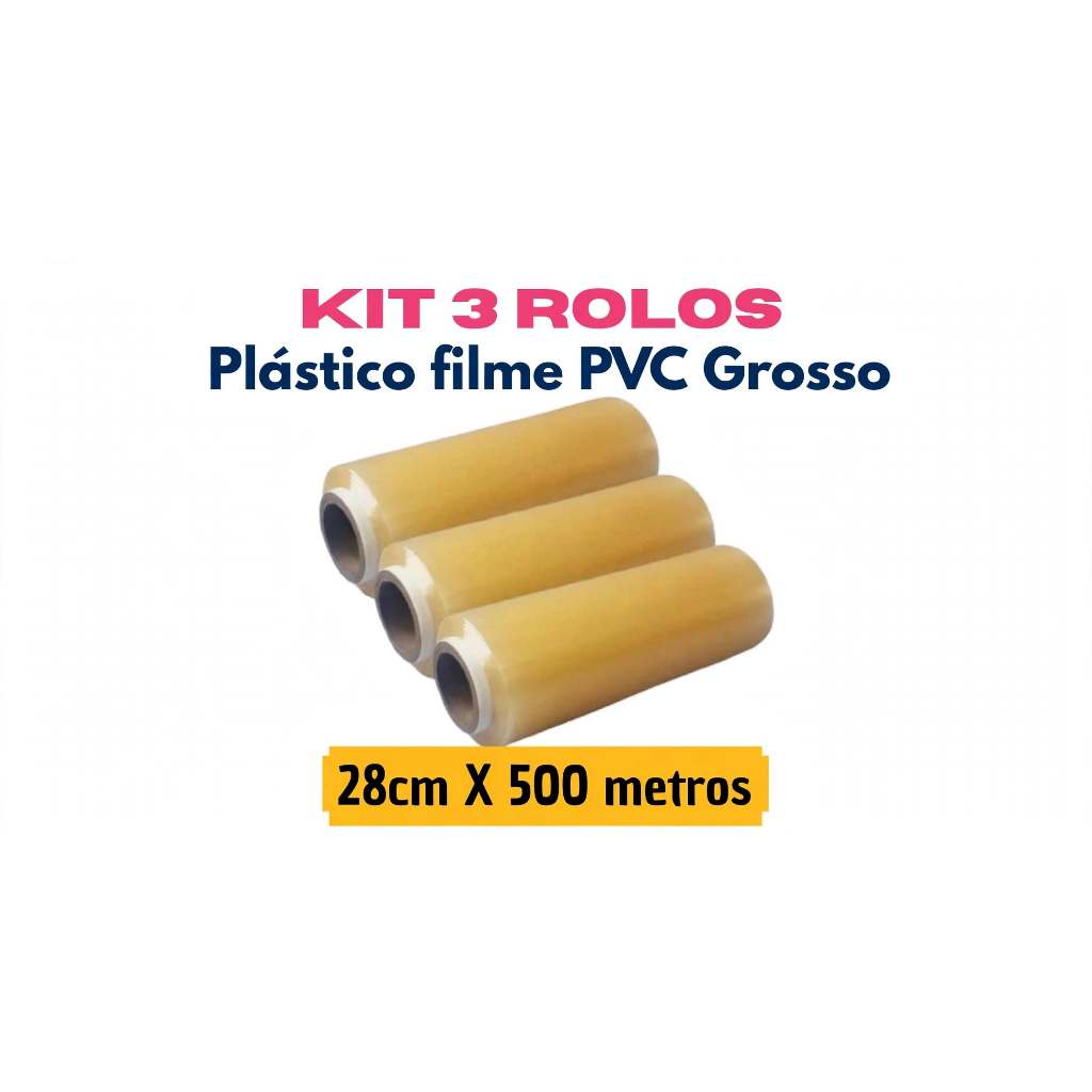 Kit de Bobina Plastico De Filme Pvc 28cm X 1,500 METROS ESTICAVEL