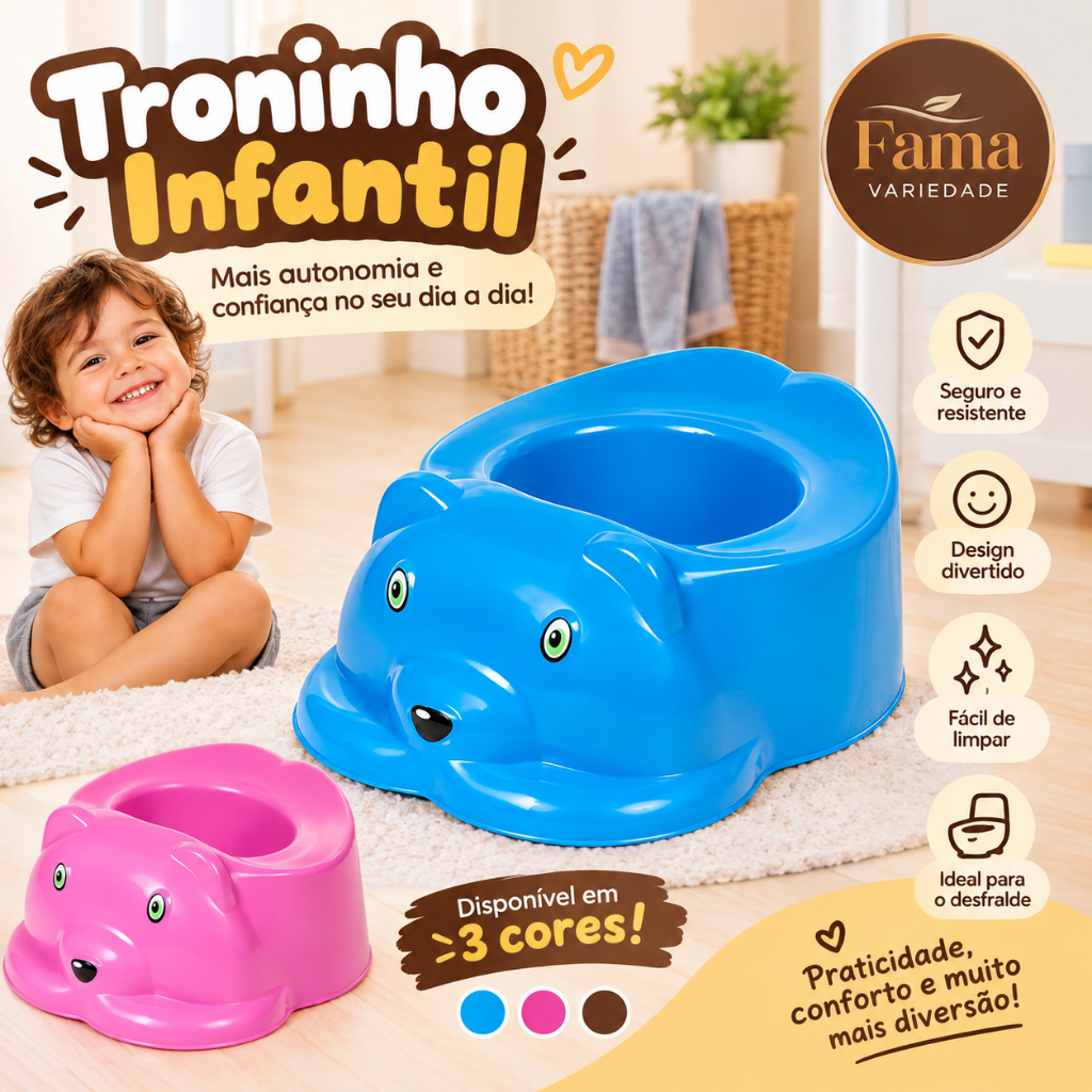 Penico Infantil para Bebe Trono Educativo Urso Baby troninho - Desfralde Menina e Menino