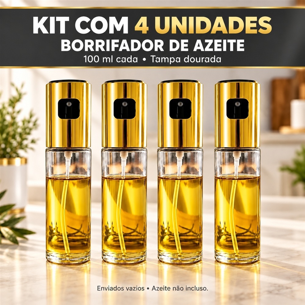 Pulverizador Borrifador Spray de Azeite Óleo Vinagre 100ml Vidro Inox para Cozinha —  kit 1 a 4 Unidades