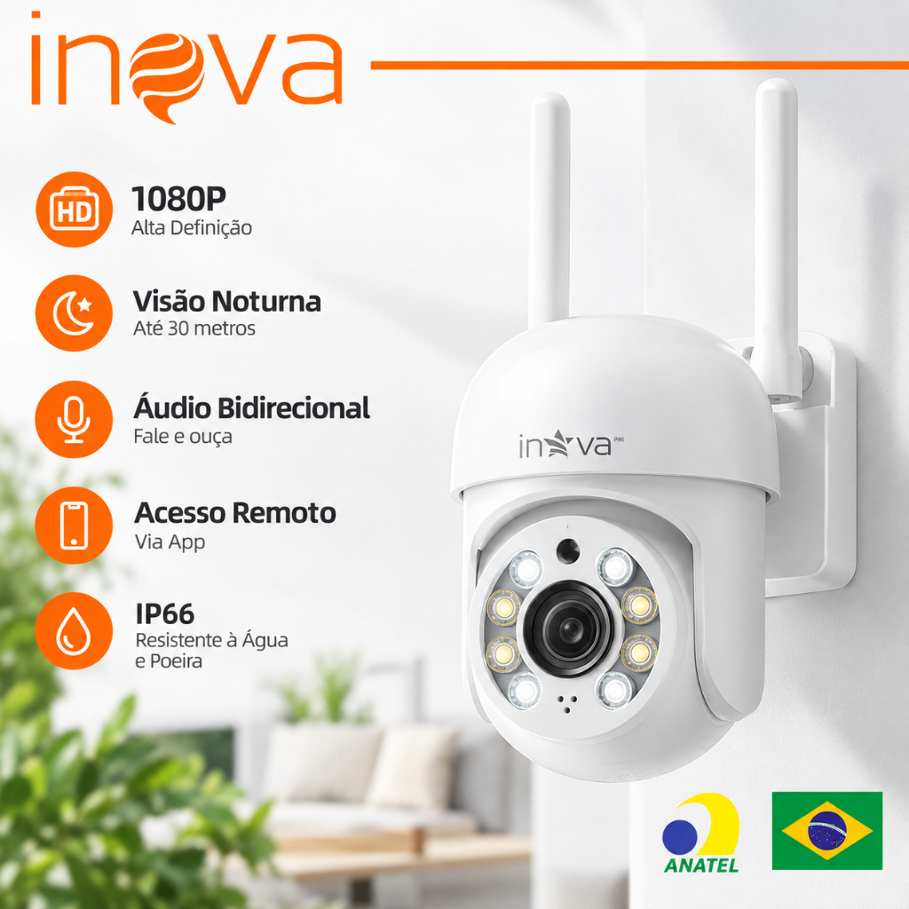 INOVA Prime Câmera de Segurança WiFi Externa PTZ 1080P 360° IP66 Visão Noturna