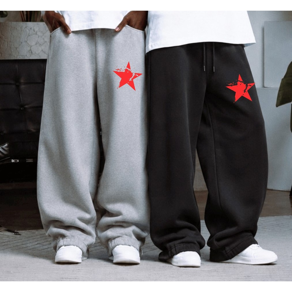 Kit 2 Calça Moletom Baggy Masculina Estampada Larga Oversized Streetwear Swag Rapper Elastico Na Cintura Casual Urbano