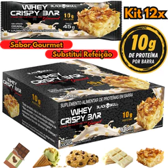 Barra de Proteína Black Skull Whey Crispy Bar Barrinha Proteica Gourmet Ganho de Massa c/12 unidades