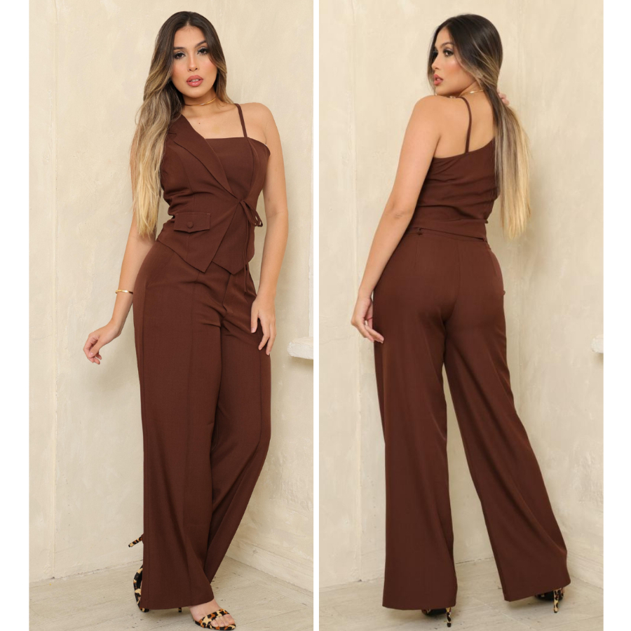Conjunto Pantalona e Colete Feminino Elegante Alfaiataria Twill Ajuste Confortável Sofisticado