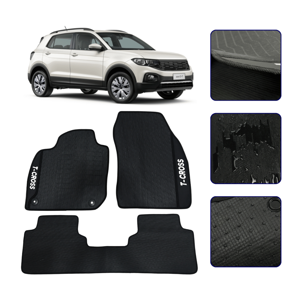 Jogo de Tapetes Emborrachado T-Cross 2019 a 2026 Todos os Anos Kit para Carro Automotivo