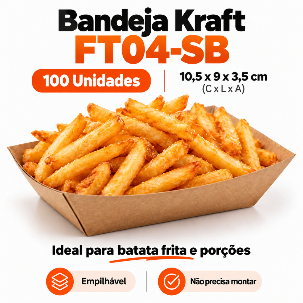 100 Bandejas Barquinha Barca Canoa Descartável Kraft 10,5x9x3,5 cm (M) – Porções, Petiscos e Festas