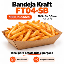 100 Bandejas Barquinha Barca Canoa Descartável Kraft 10,5x9x3,5 cm (M) – Porções, Petiscos e Festas