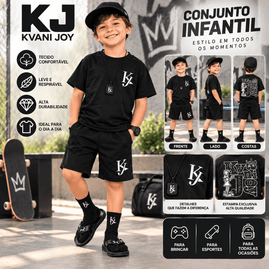 Conjunto Infantil Masculino de Verão - Camisa Dry-fit + Short - Tamanho 2 ao 12 Anos
